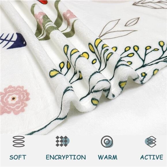 Cat Throw Blanket Floral Plush Fuzzy Cozy Flannel Blanket for Bed Couch 50x60 - Picture 6 of 8